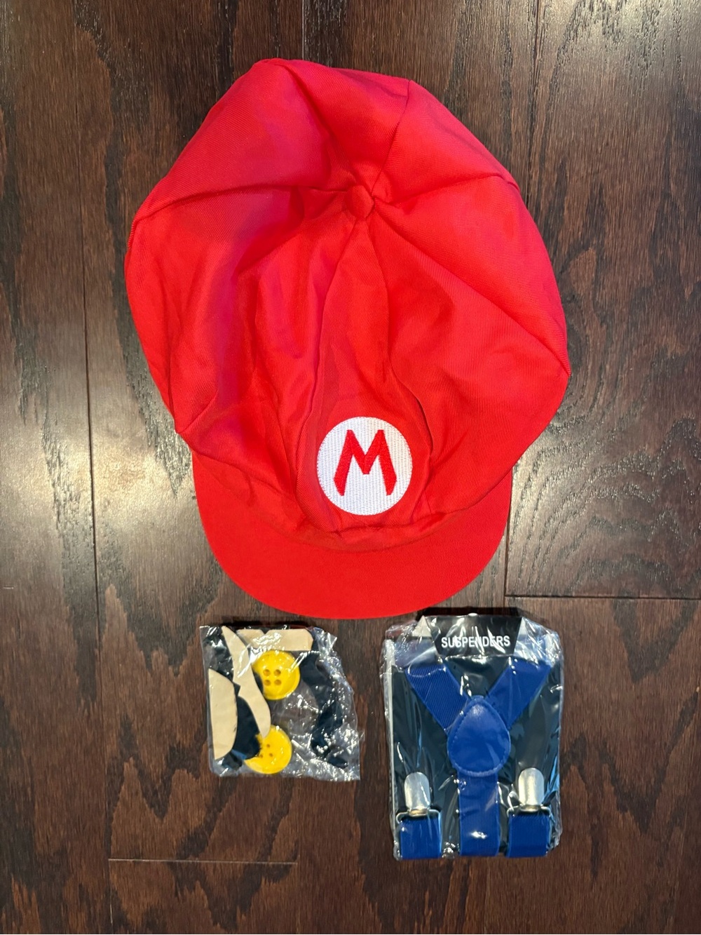 NEW Super Mario Costume Accessory Set - Red Hat, Suspenders, Buttons & Mustaches